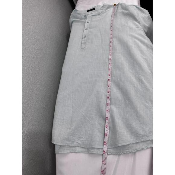 JINIDU Light Blue Loose Fit Henley Collar Rolled Sleeves Casual Shirt XL - Picture 9 of 10